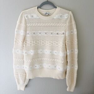 Sam Edelman Cream Cable Knit Lace Knit Sweater